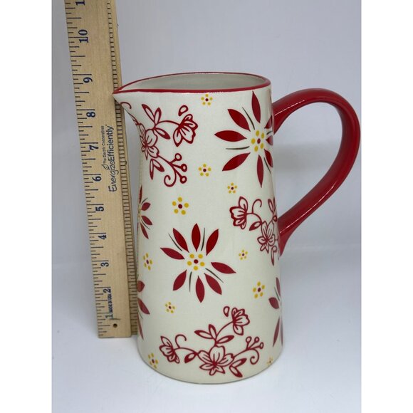 Temp-tations 1.5QT Pitcher Old World Poinsettia Holiday Stoneware 8.5"x8" Retro - Picture 5 of 8